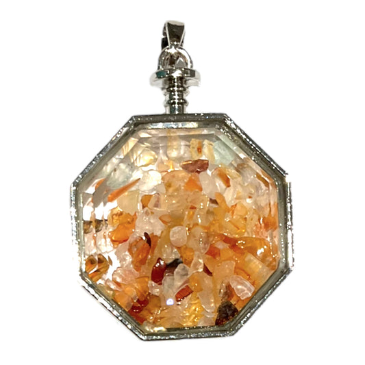 Pendentif hexagone facetté Cornaline