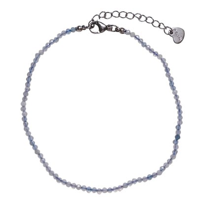 Bracelet/chaine de cheville Aiguë marine perle facetté 2-3 mm avec fermoir acier inoxydable