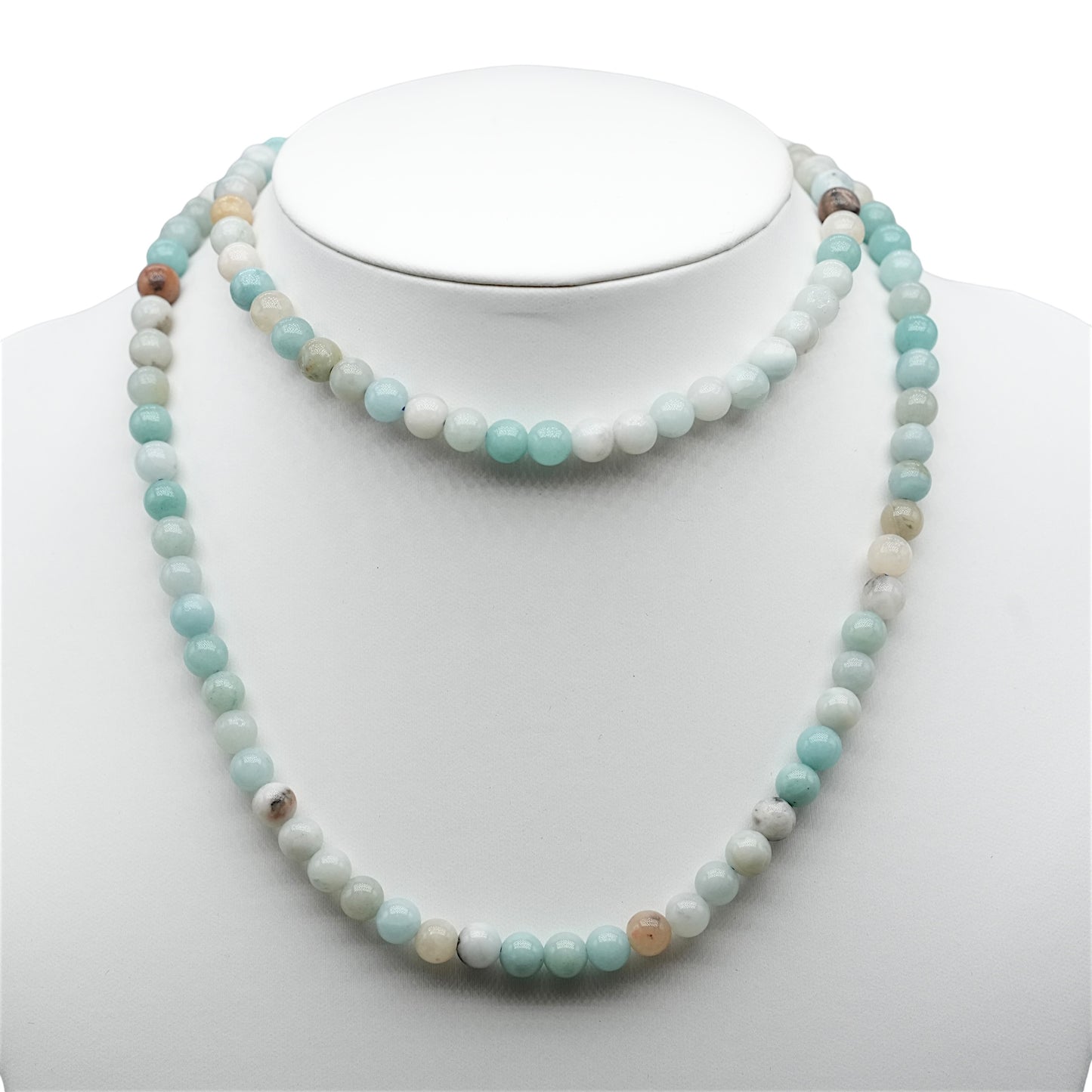 Collier sautoir 75 cm Amazonite de Chine 6 mm avec fermoir en acier inoxydable argenté