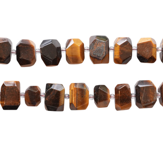 Fil de perle forme libre 13x18 mm forme gros cube Oeil de tigre avec perles de rocaille (référence 70)