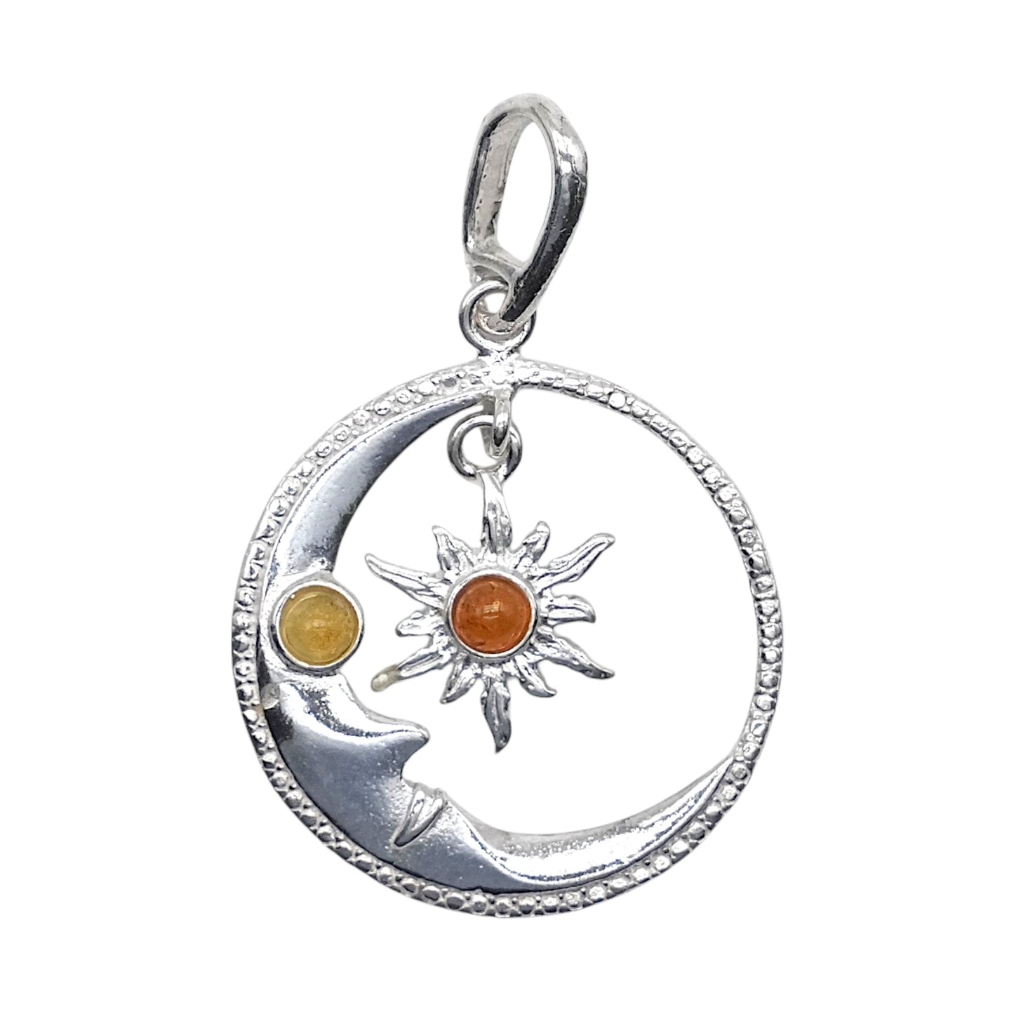 Pendentif ambre & argent lune et soleil #50