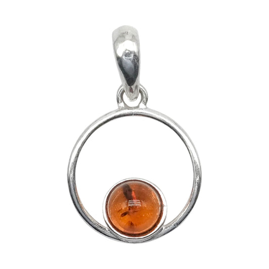 Pendentif ambre & argent rond #18