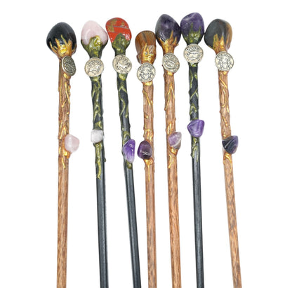 Baguette magique en pierre artisanale & signe astro pour rituel & méditation 35 cm à l’unité aléatoire