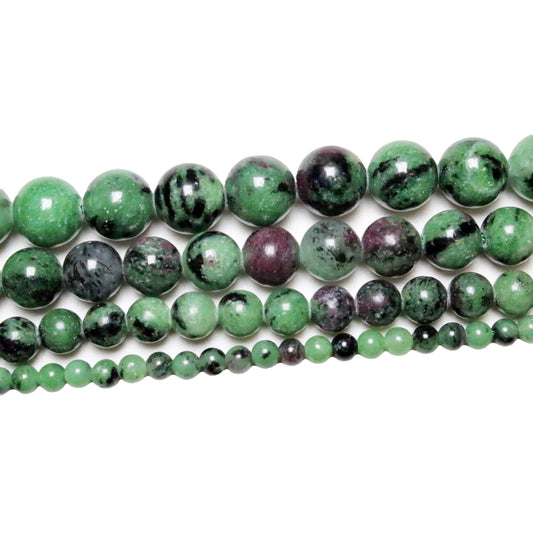 Ruby pearl wire on green zoisite