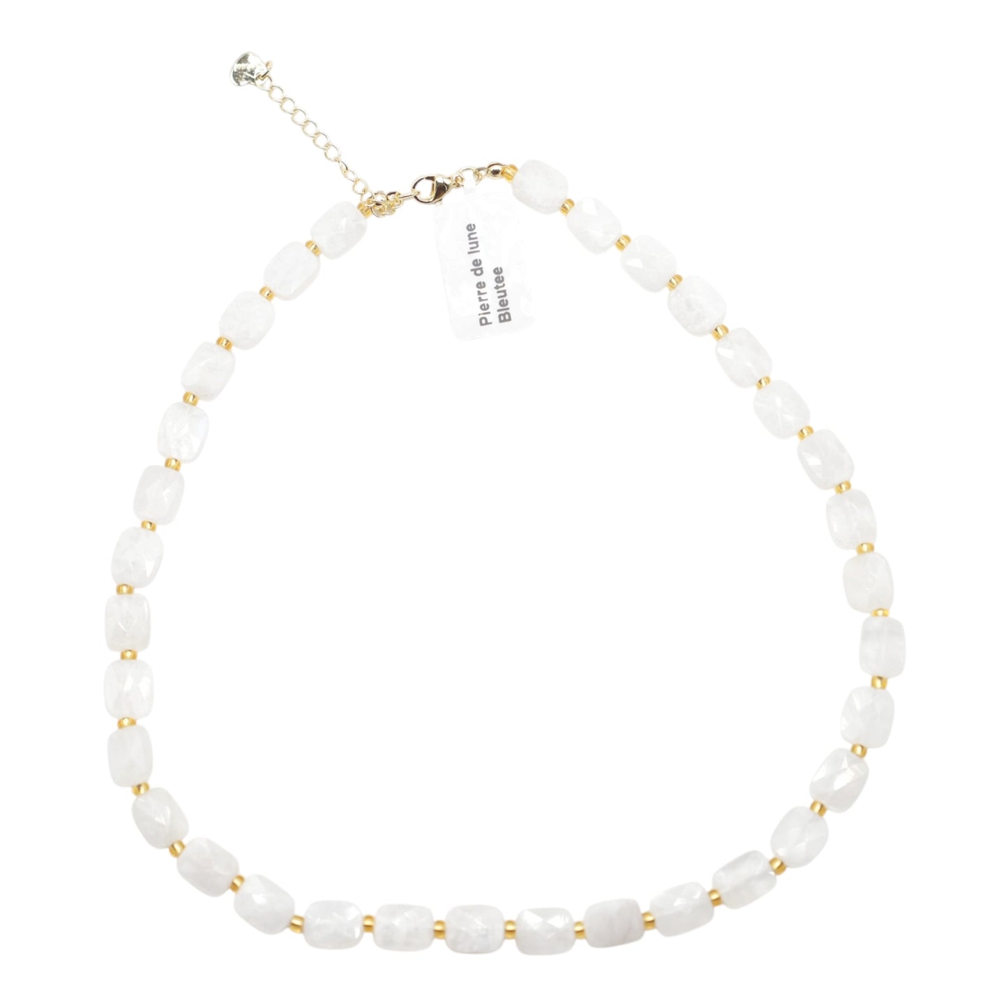 Collier 43 cm 8x10 mm rectangulaire facetté en acier inoxydable dorée (11 pierres disponibles)