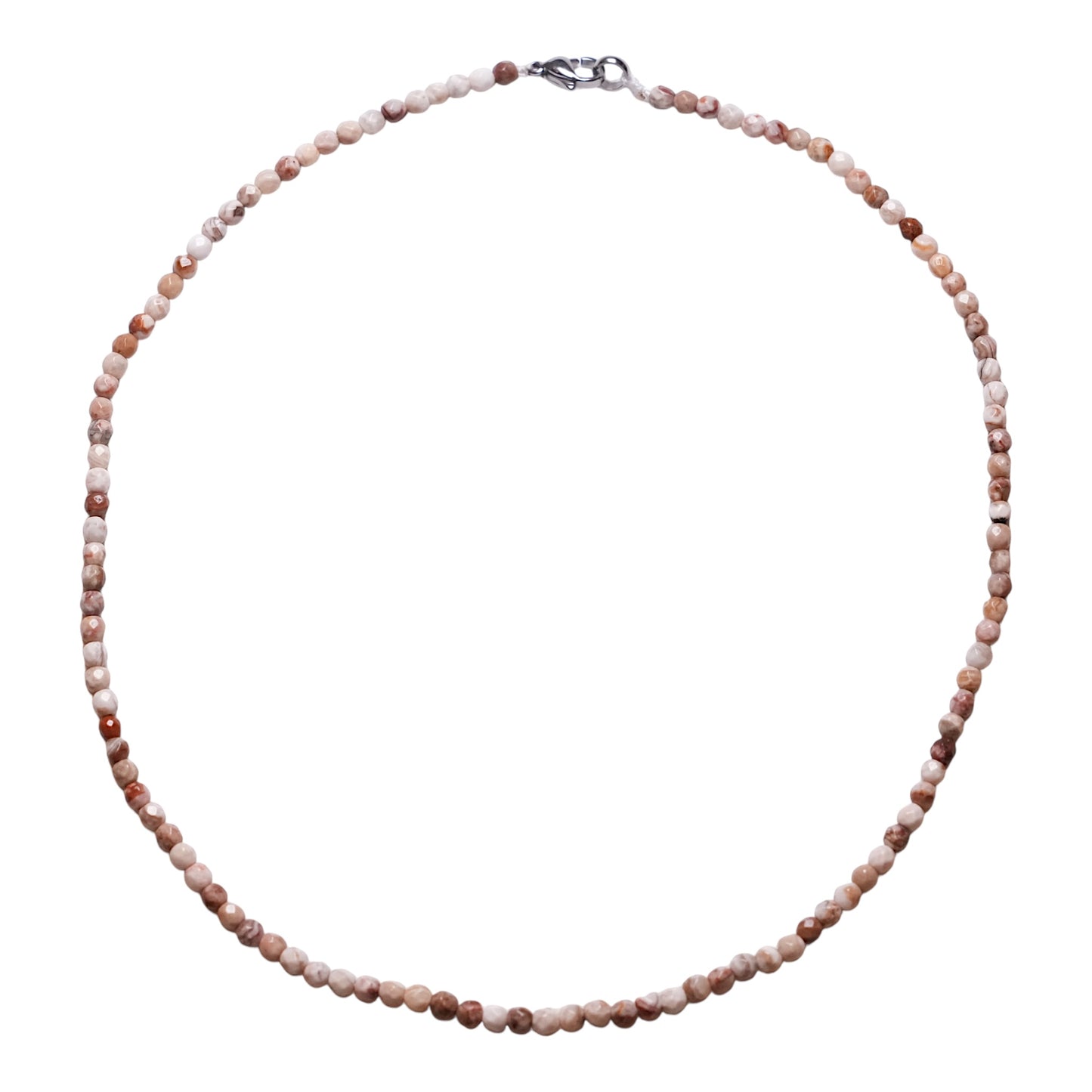 Collier en Agate crazy perle facettée 4 mm acier inoxydable argenté