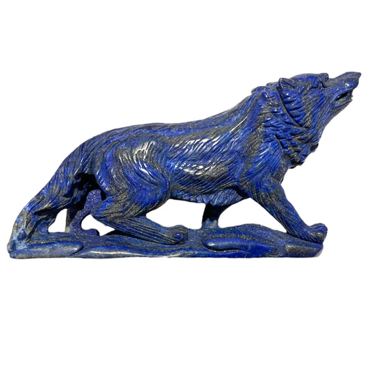 Figurine Loup en Lapis-lazuli pièce unique 17x9x4 cm