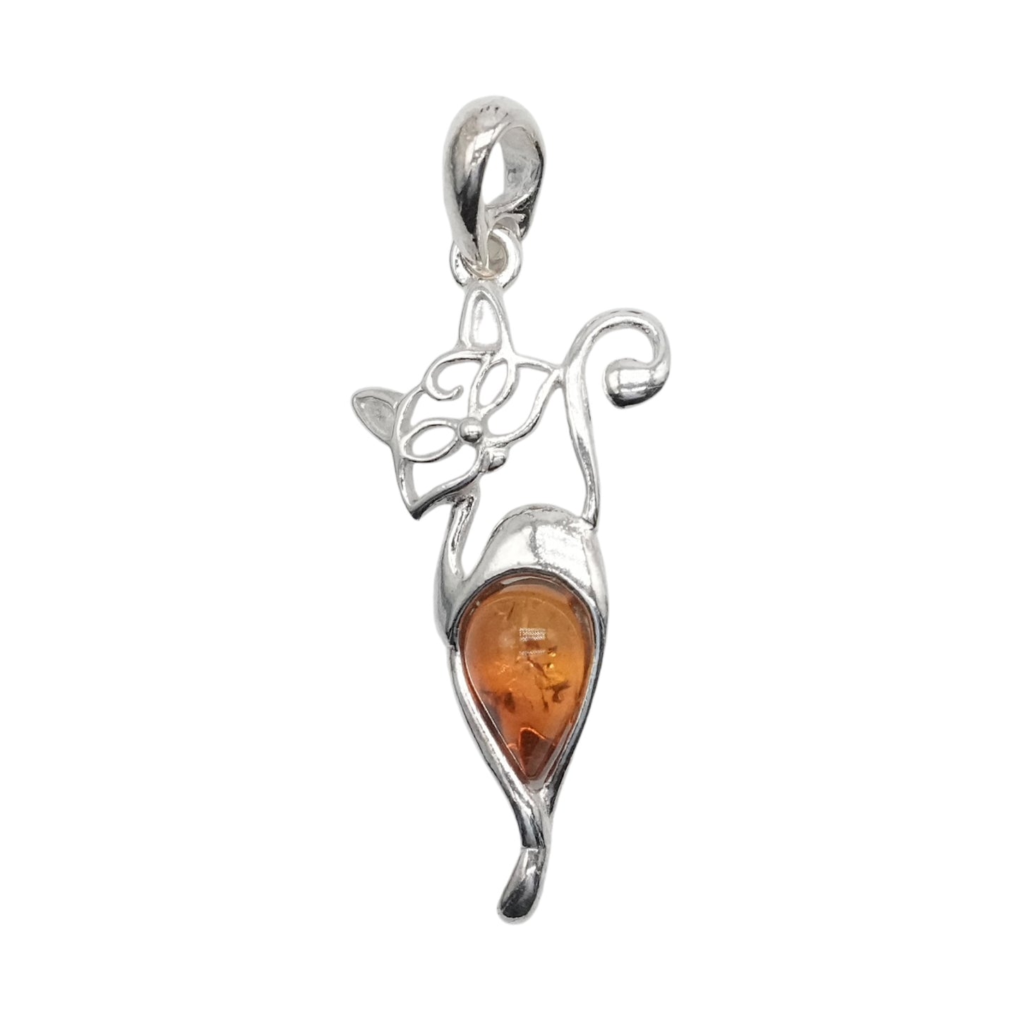 Pendentif ambre & argent chat #1