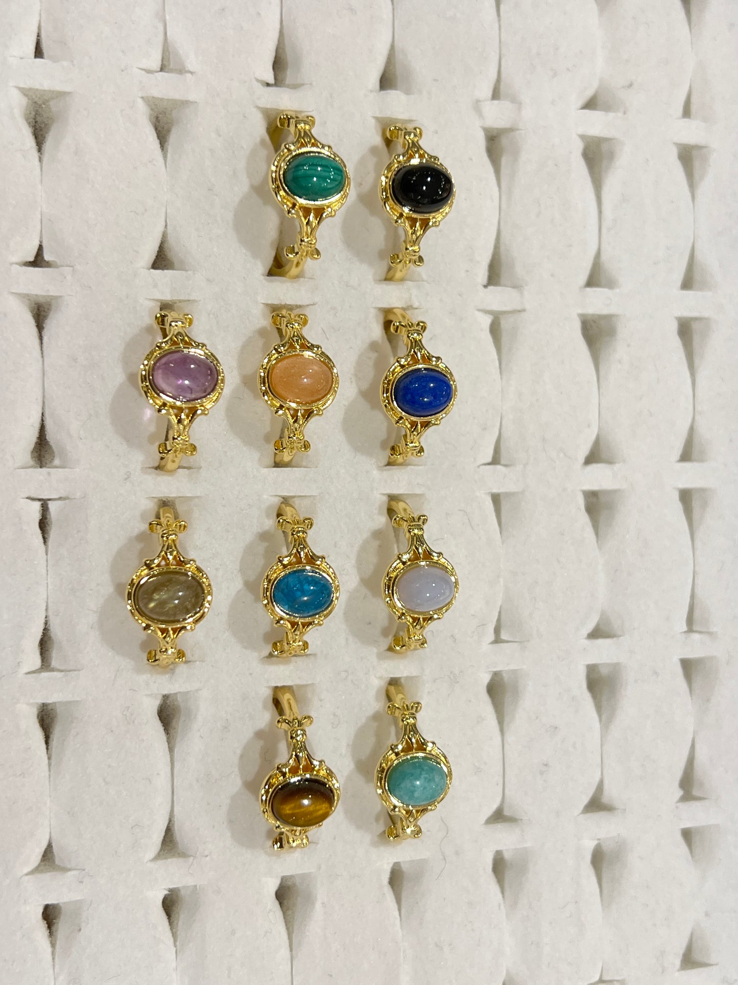 Bague en laiton rhodié doré & pierre naturelle (Réglable) #8