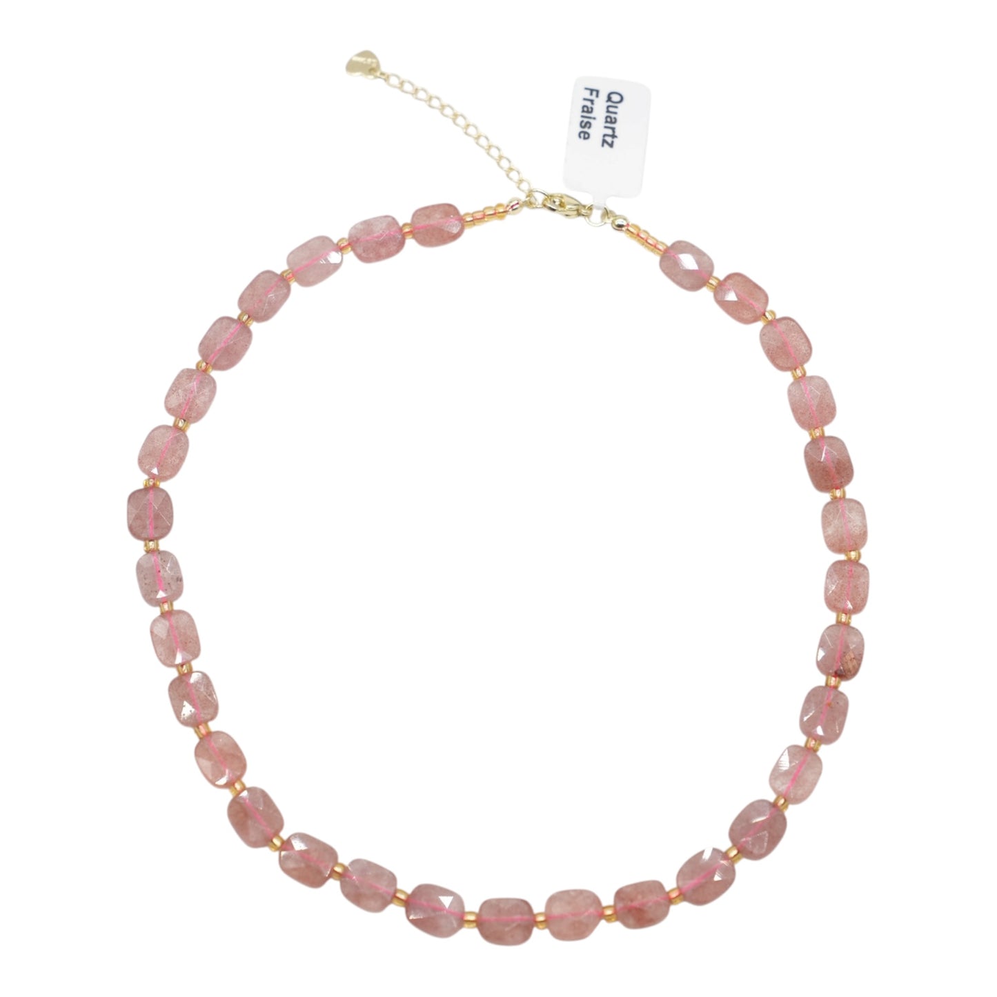 Collier 43 cm 8x10 mm rectangulaire facetté en acier inoxydable dorée (11 pierres disponibles)