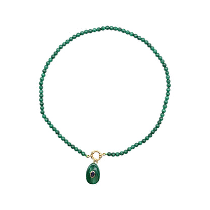 Collier/Pendentif en Malachite avec pierre Zircon couleur aléatoire (9 formes disponible)