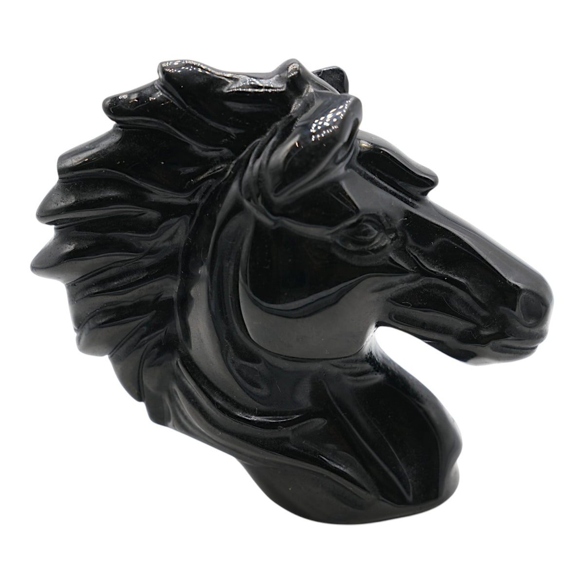 Figurine tête de cheval sculptée Obsidienne noire 10x10x4 cm