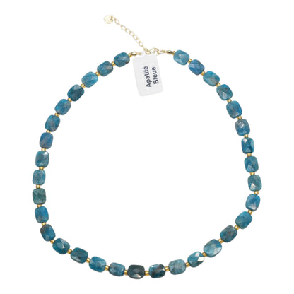 Collier 43 cm 8x10 mm rectangulaire facetté en acier inoxydable dorée (11 pierres disponibles)