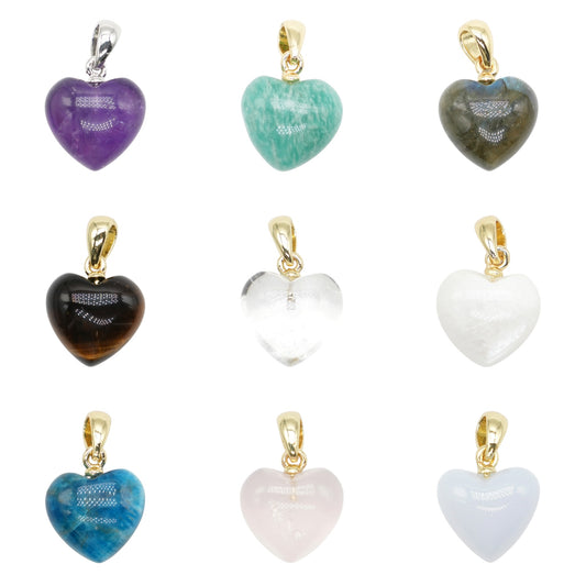 Pendentif coeur 15 mm (laiton doré ou argenté) (12 pierres disponible)