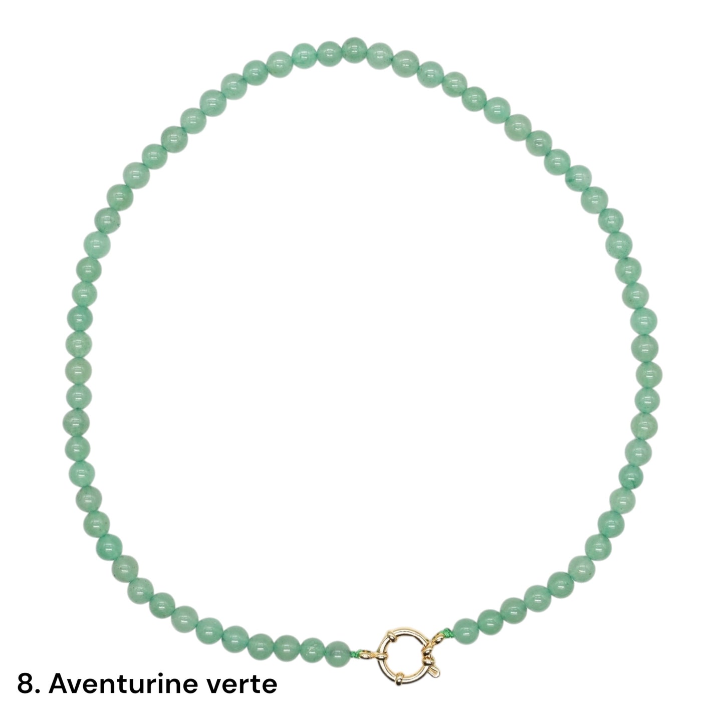 Collier 43 cm 6 mm avec fermoir bouée en acier inoxydable dorée ou argenté (20 pierres disponibles)