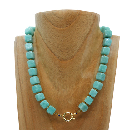 Collier ras de cou 42 cm 10 mm cubique boué acier inoxydable dorée (7 pierres disponibles)