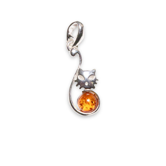 Pendentif ambre et argent forme Chat