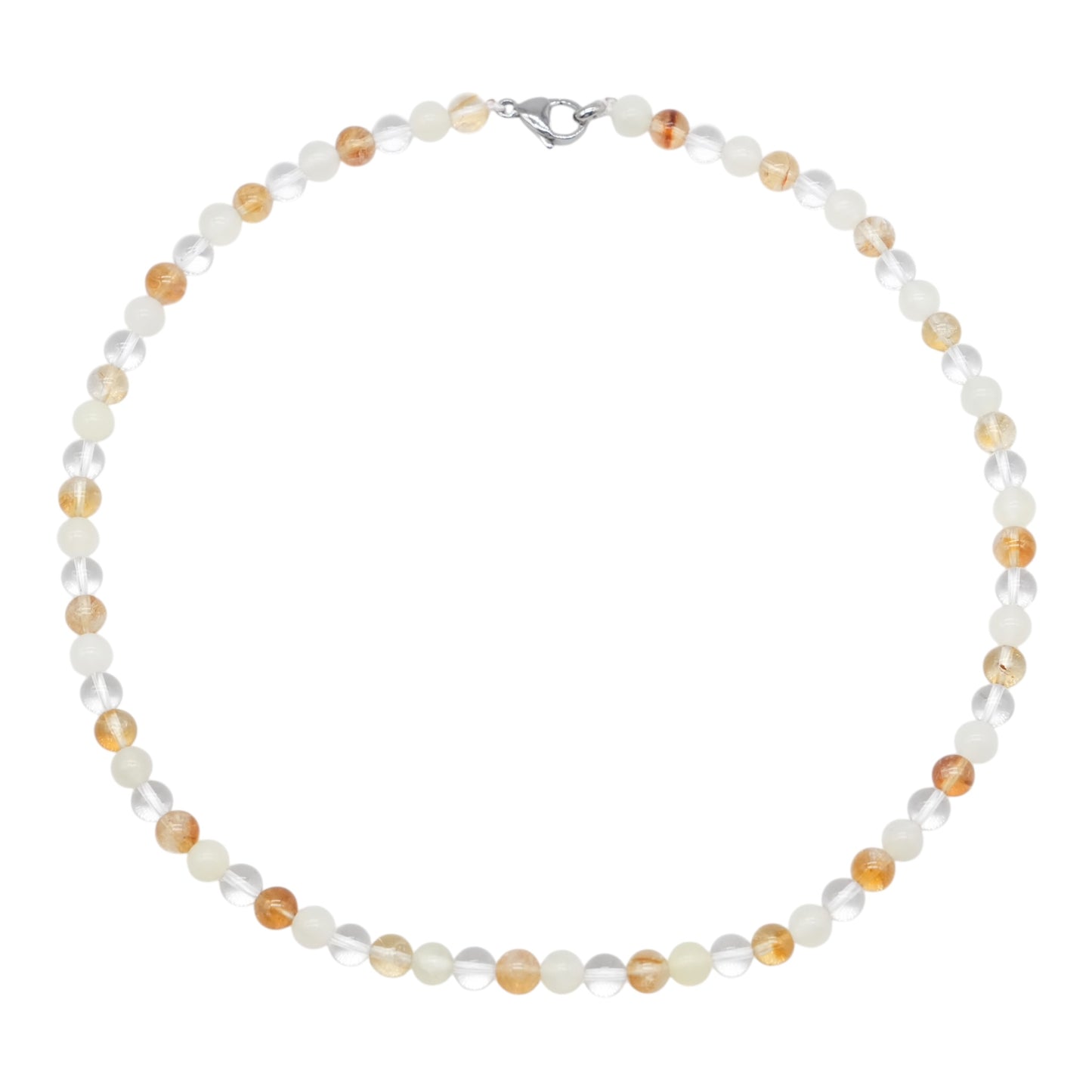 Collier chance & prospérité A avec fermoir acier inoxydable — Citrine chauffée A, Jade de Chine & cristal de roche (numéro 6)