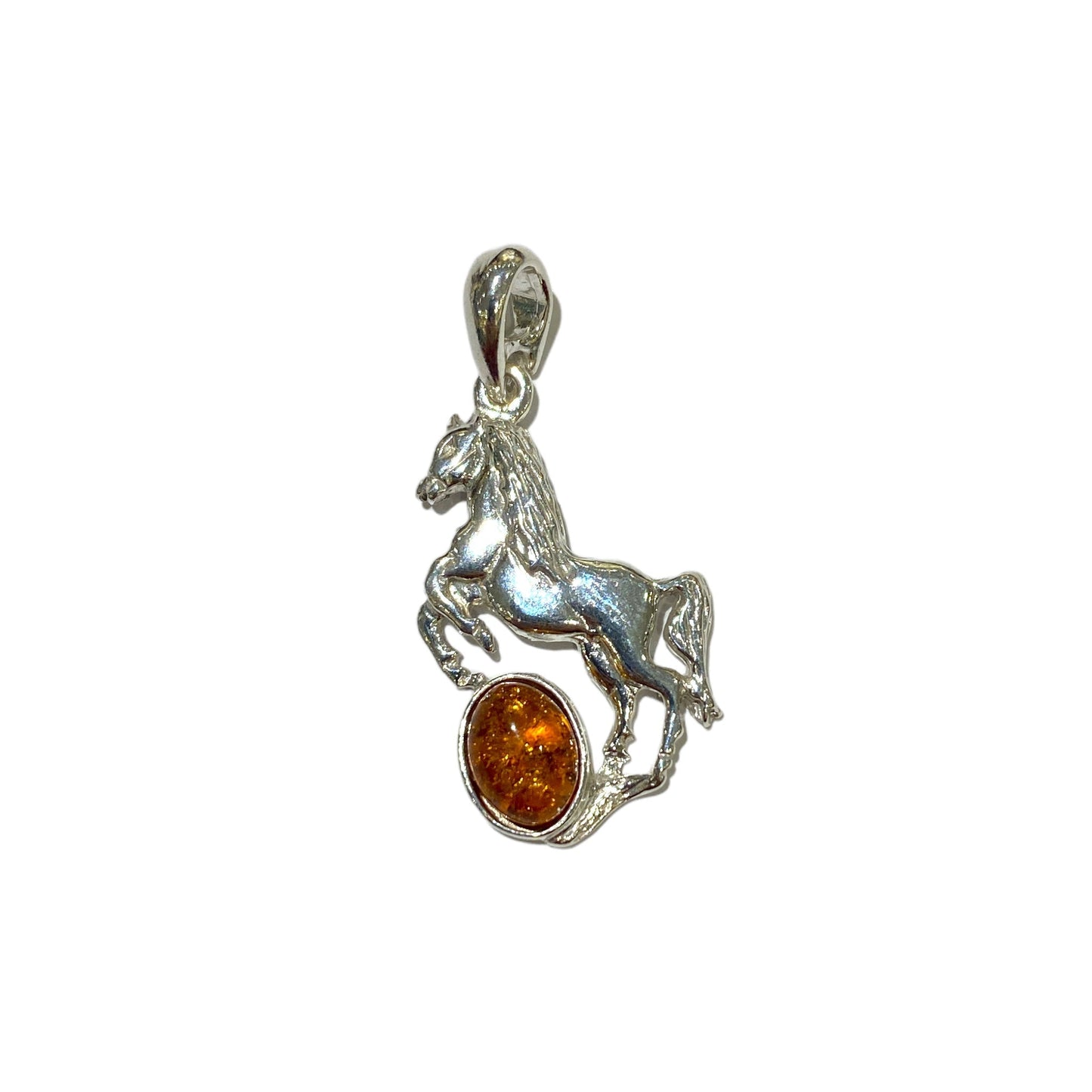 Pendentif ambre & argent forme Cheval