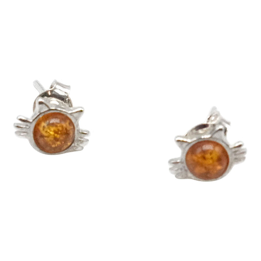 Boucle d'oreille mini chat ambre & Argent 925 (#5) - Foliesbijoux