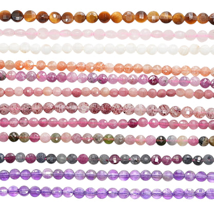 Fil de perle en rond plat facetté 4 mm (27 pierres disponible)
