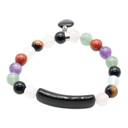 Bracelet gourmette avec breloque cœur A (5 pierres disponibles)
