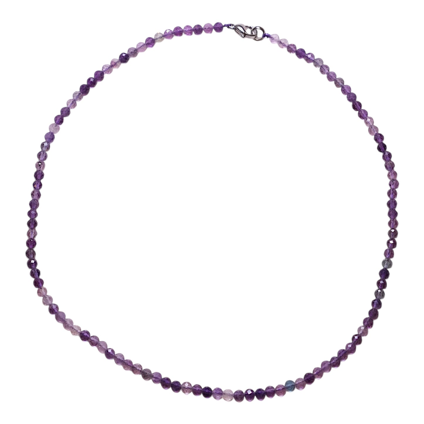 Collier en Fluorine violette perle facettée 4 mm acier inoxydable argenté