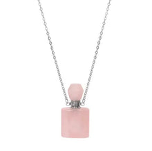 Charger l&#39;image dans la galerie, Collier fiole en quartz rose pour huile essentiel/parfum
