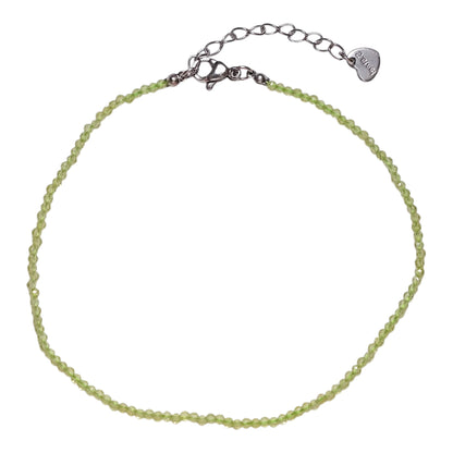 Bracelet/chaine de cheville Péridot perle facetté 2-3 mm avec fermoir acier inoxydable