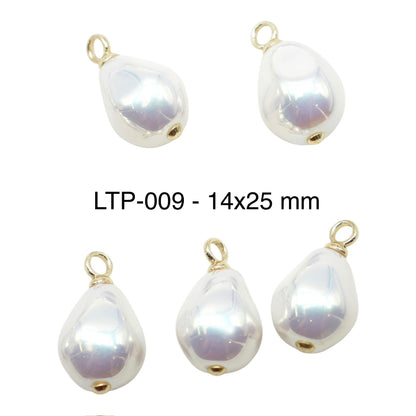 5 Breloques/Pendentifs Perles de Nacre irisée – Finition Laiton Double Rhodié (11 formes disponibles)