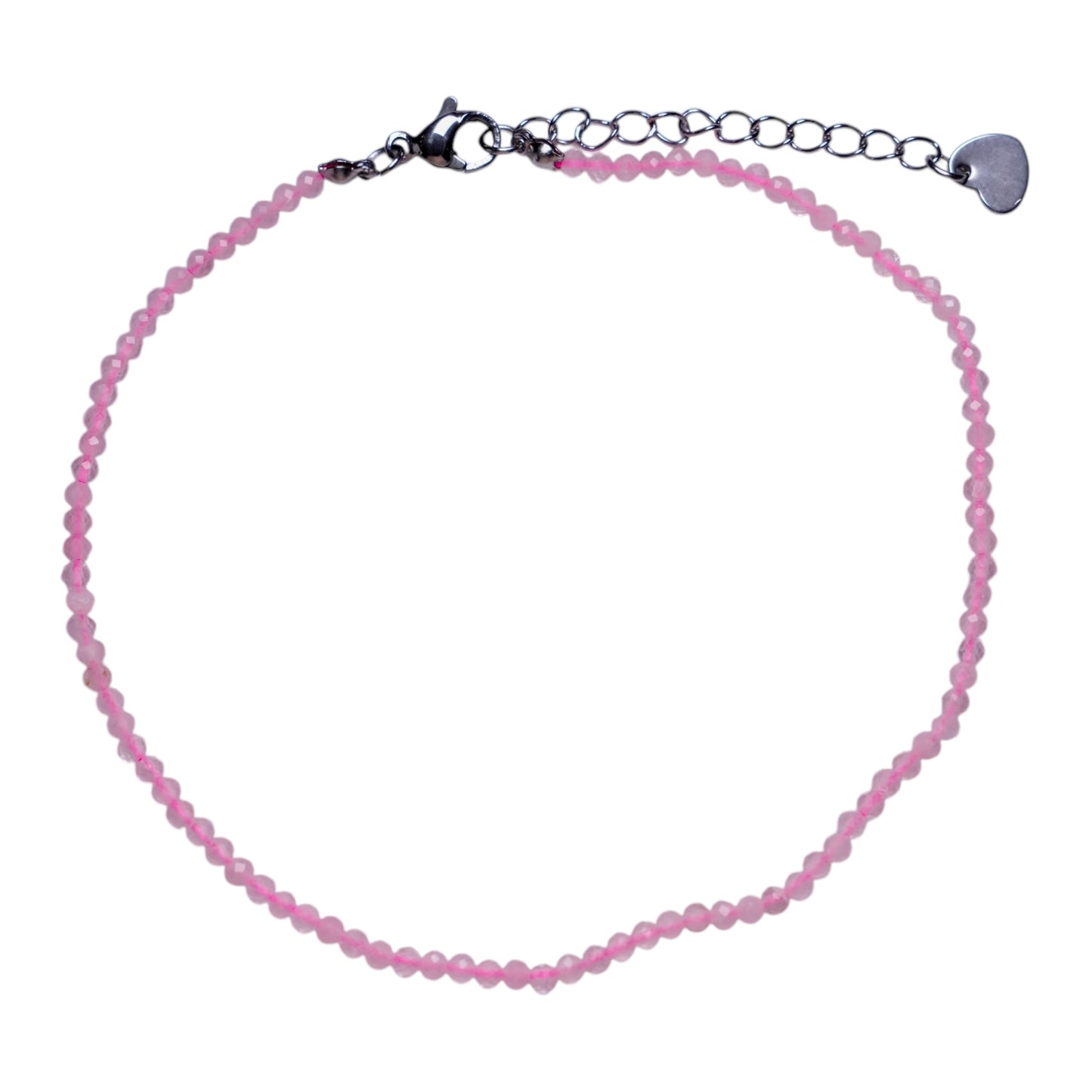 Bracelet/chaine de cheville Quartz rose perle facetté 2-3 mm avec fermoir acier inoxydable