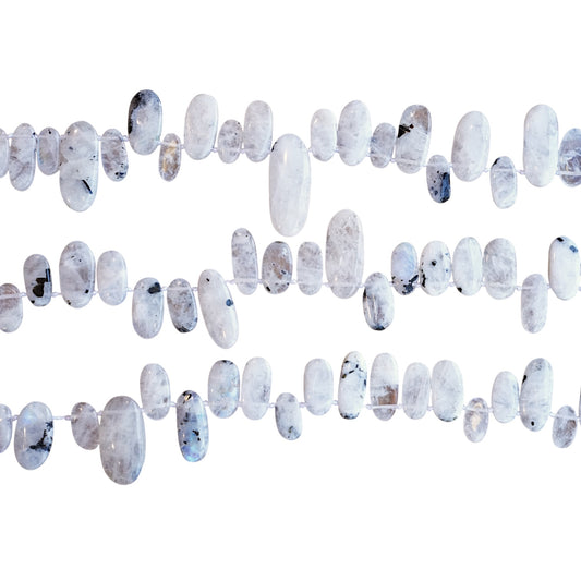 Fil de perle forme libre ovale Labradorite blanche 15-20x8 mm (référence 33)