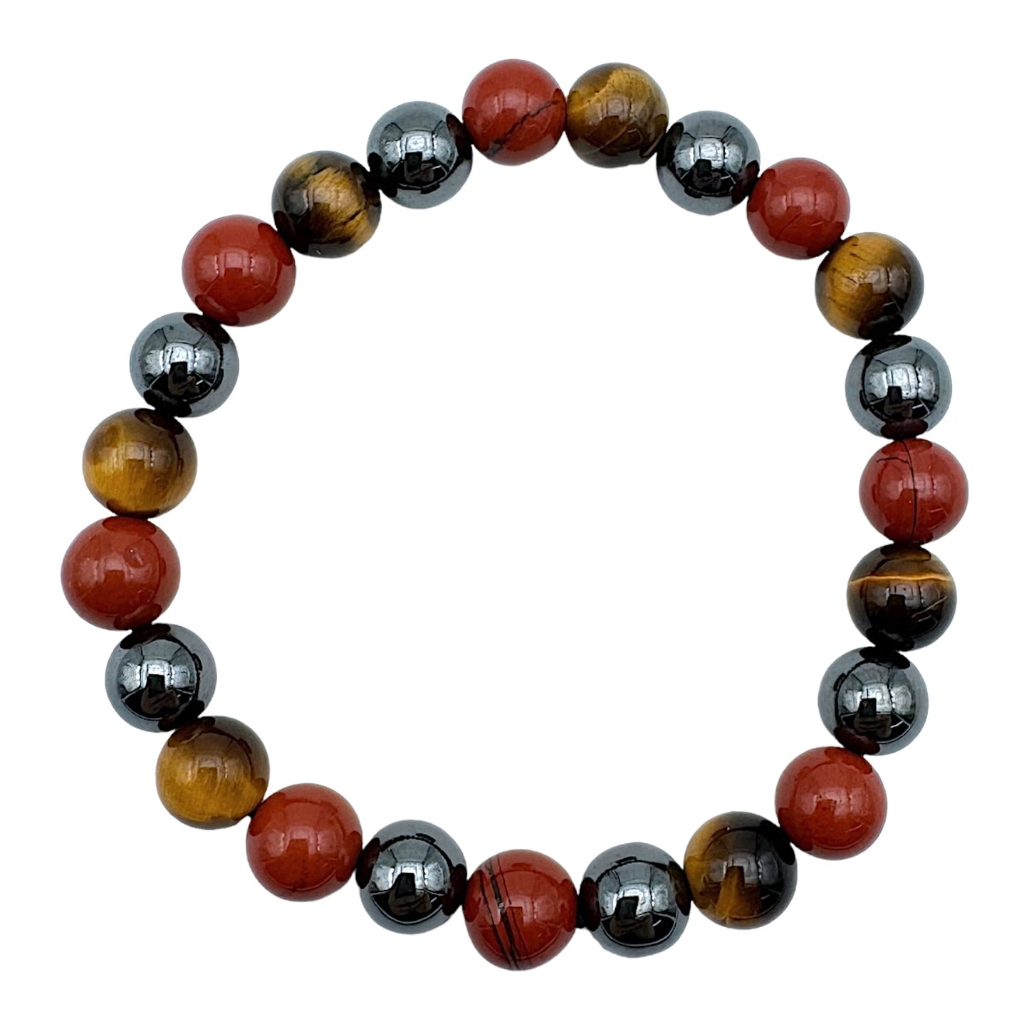 Bracelet Vitalité AA — Oeil de tigre, Jaspe rouge & Hématite (numéro 13)