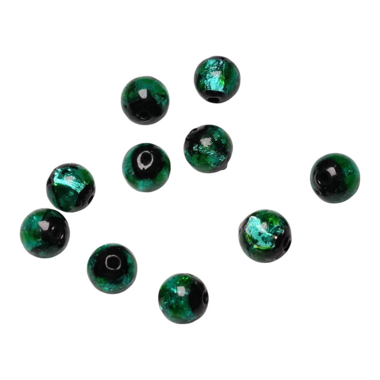 10 perles de verre phosphorescente verte #11