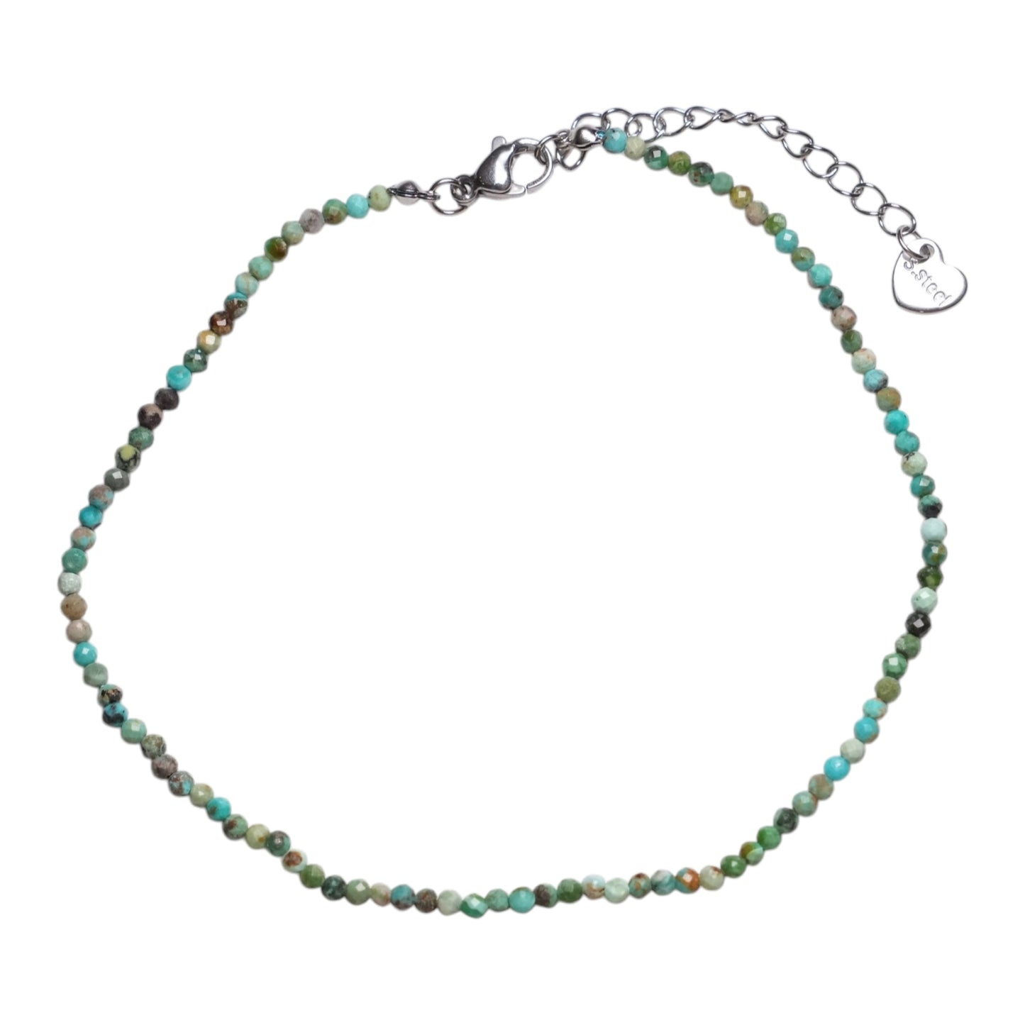 Bracelet/chaine de cheville Turquoise d’Afrique perle facetté 2-3 mm avec fermoir acier inoxydable