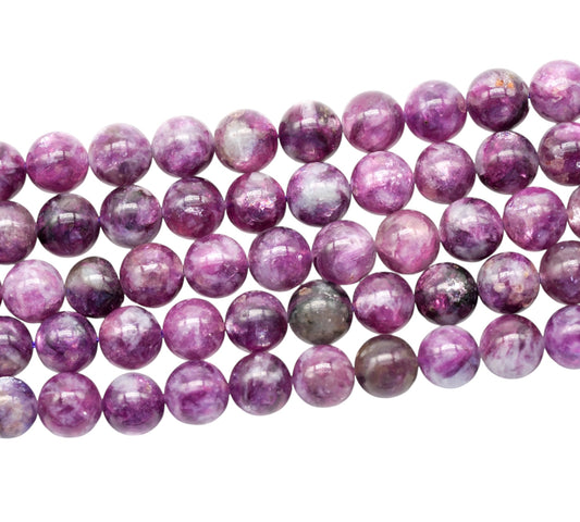 Fil de perles Lepidolite violette foncé avec inclusion A