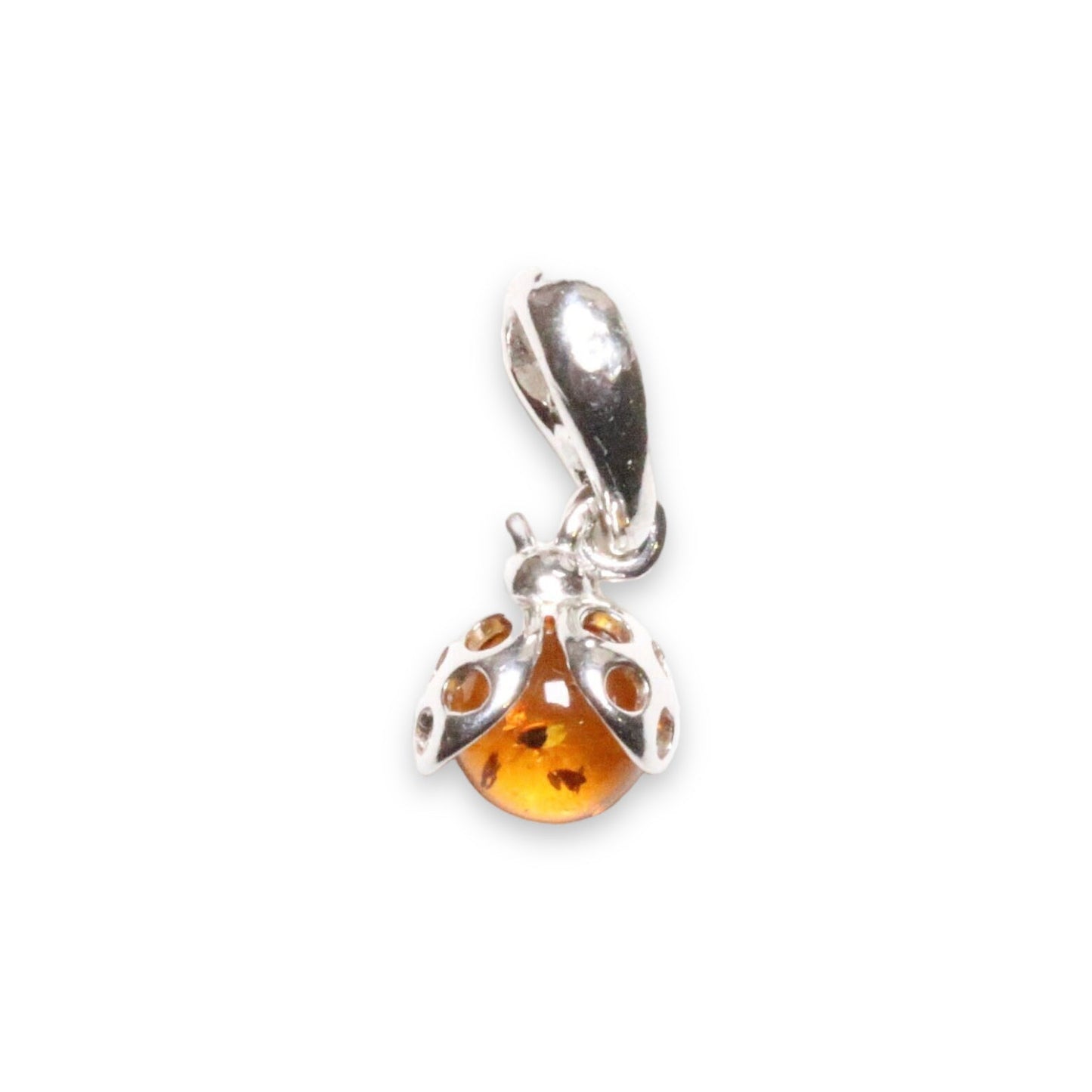 Pendentif ambre & argent Coccinelle