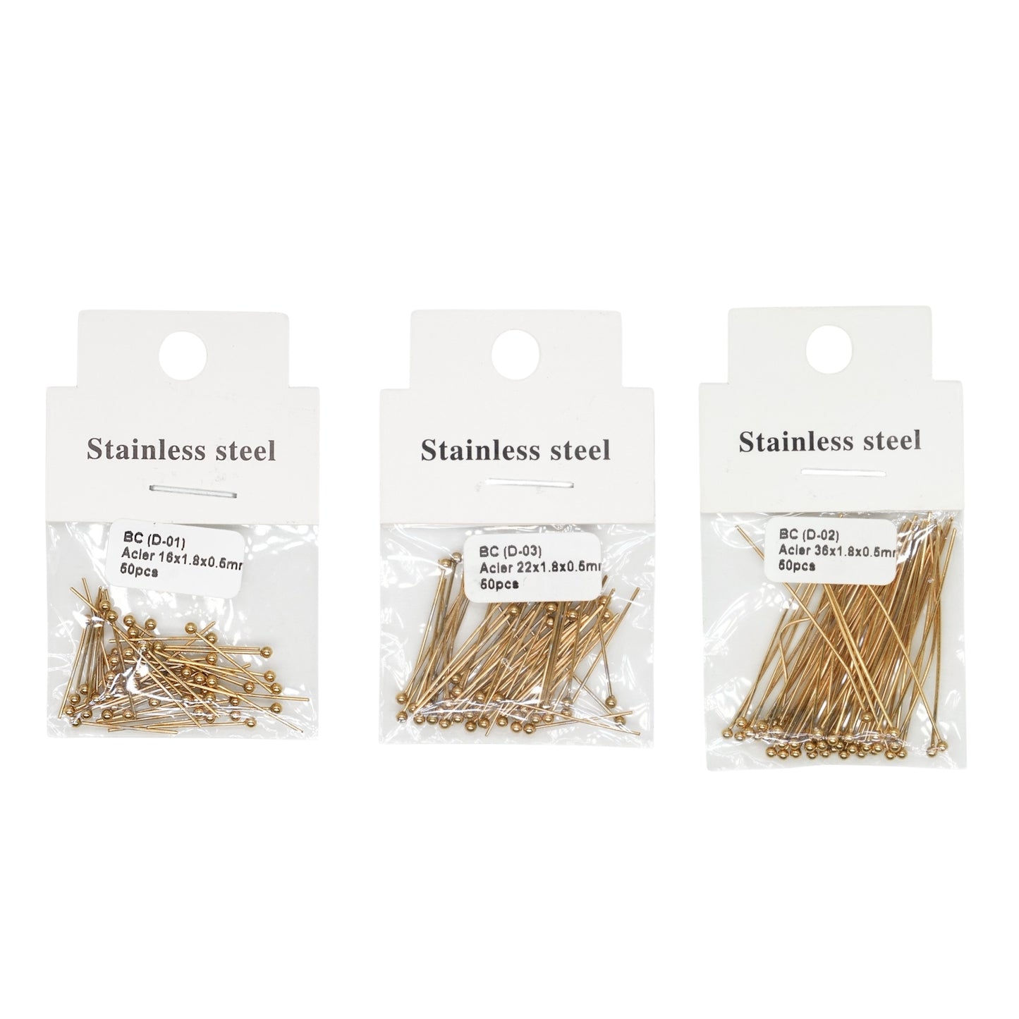 50 Tiges clous rond en acier doré pour fabrication de boucle d'oreille (3 tailles disponible)