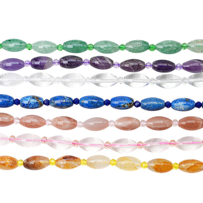 Fil de perle ovale en pierre naturelle 8x12 mm avec perles de rocaille (7 pierres disponible) — Référence OV1