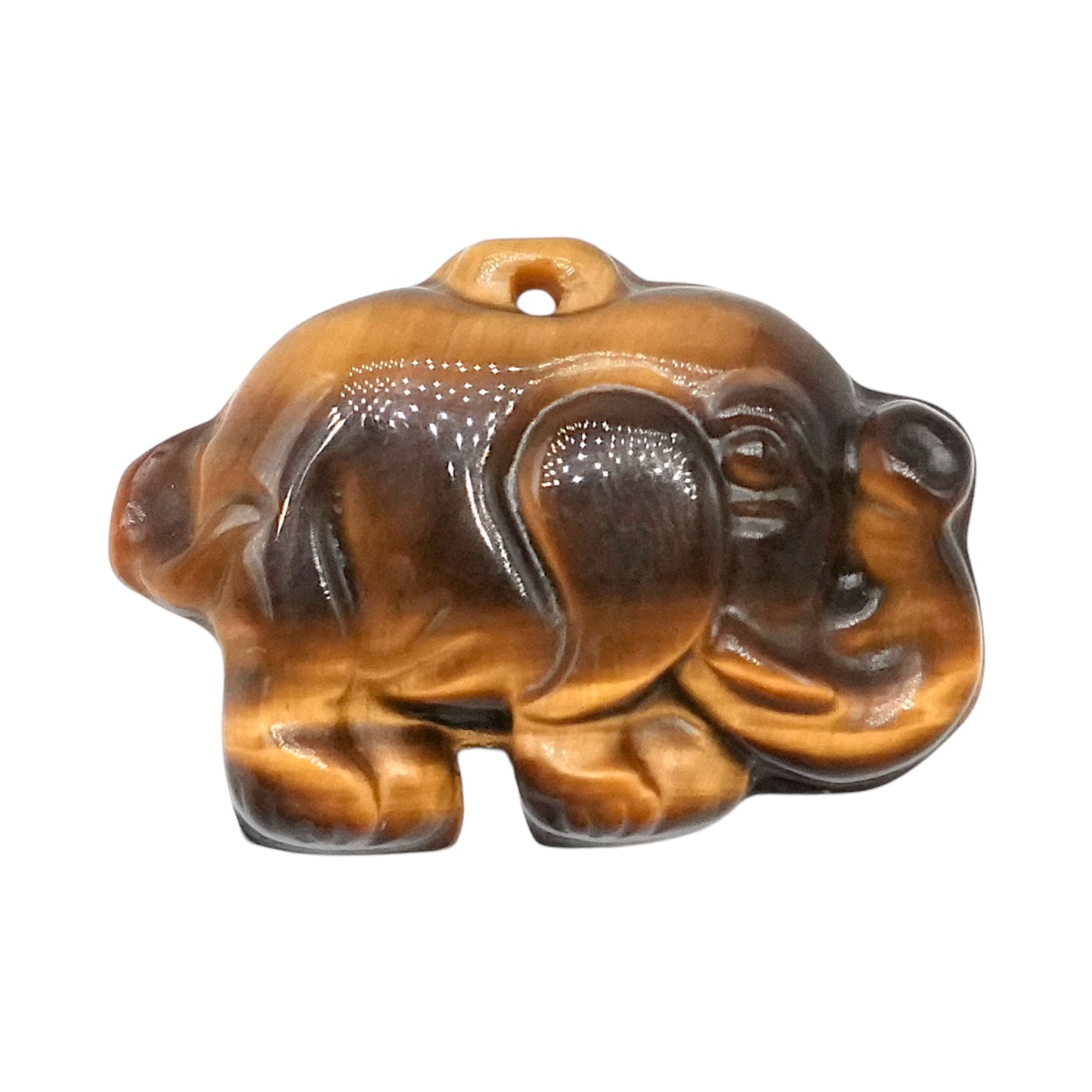 Pendentif éléphant en oeil de tigre 2,7 x 2 x 1,2 cm percé devant (modèle 12)