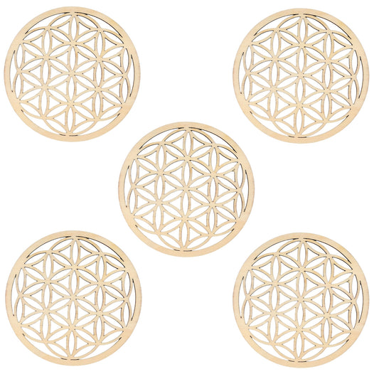 5 plaque Fleur de vie creuse découpée 2 pétales en bois (référence: ESO-009) - Foliesbijoux