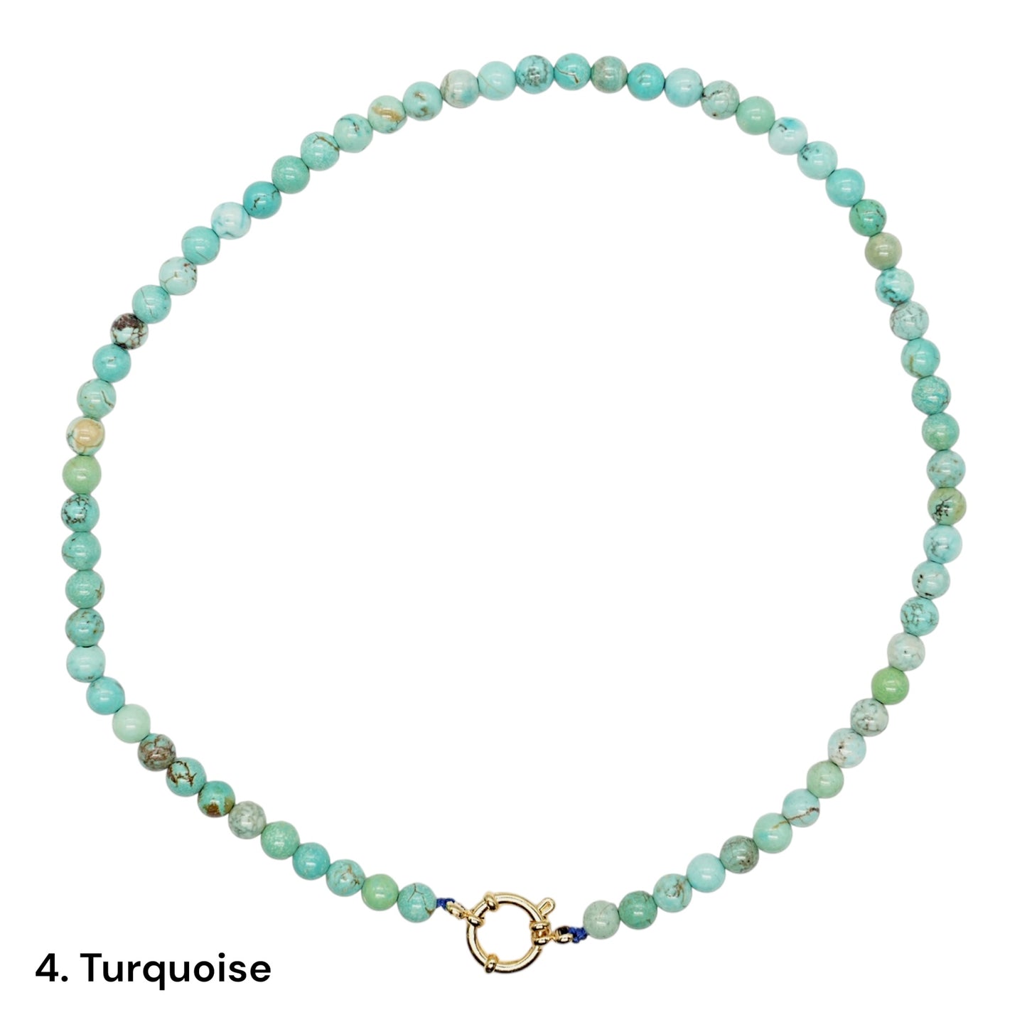 Collier 43 cm 6 mm avec fermoir bouée en acier inoxydable dorée ou argenté (20 pierres disponibles)