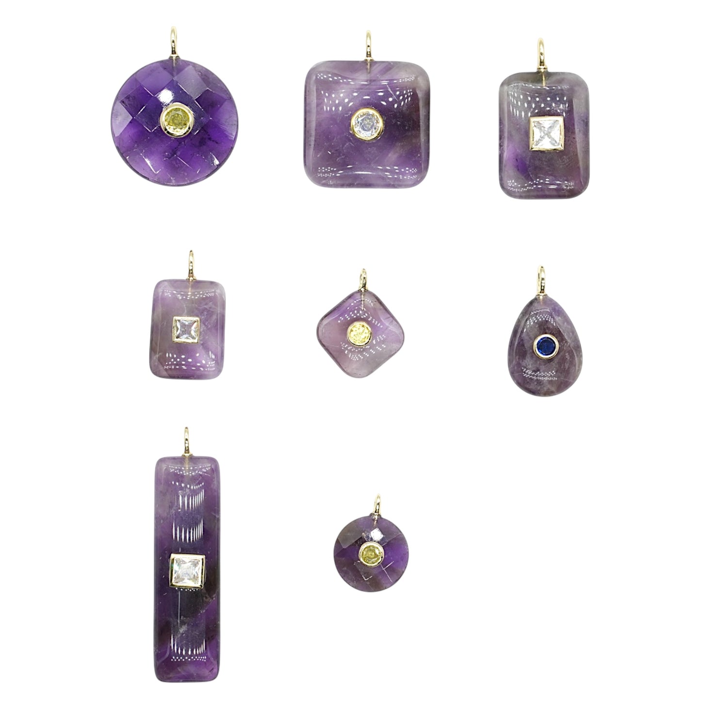 Collier Pendentif en améthyste avec pierre Zircon couleur aléatoire (8 formes disponible)