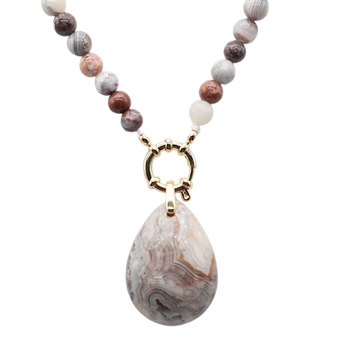 Collier boule en Agate crazy attache bouée en acier avec pendentif goutte 6mm