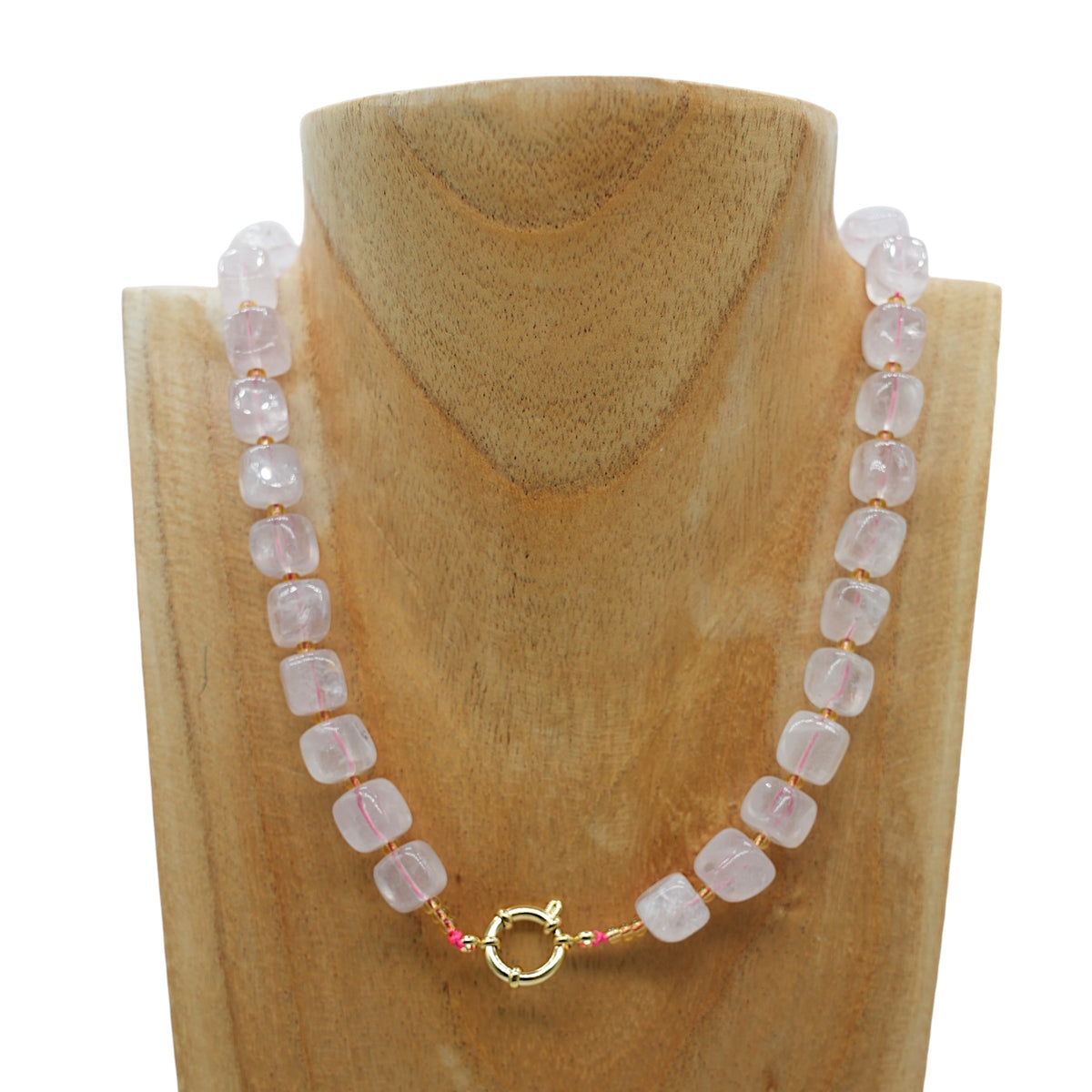 Collier ras de cou 42 cm 10 mm cubique boué acier inoxydable dorée (7 pierres disponibles)