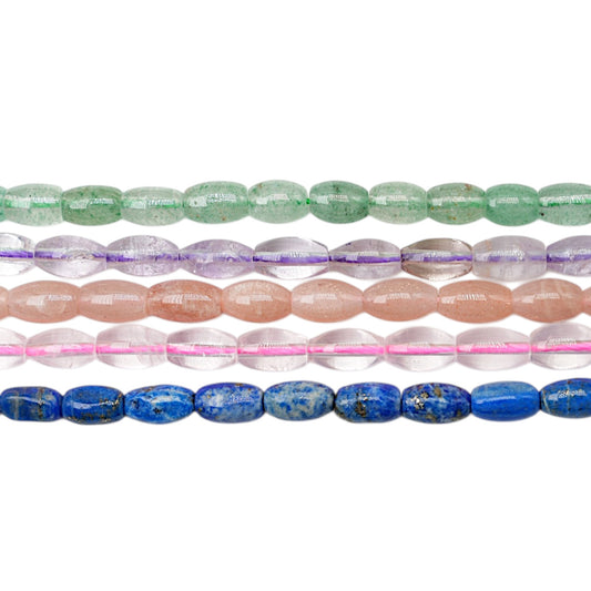 Fil de perle ovale en pierre naturelle 5x7 mm avec perles de rocaille (5 pierres disponible) — Référence OV2