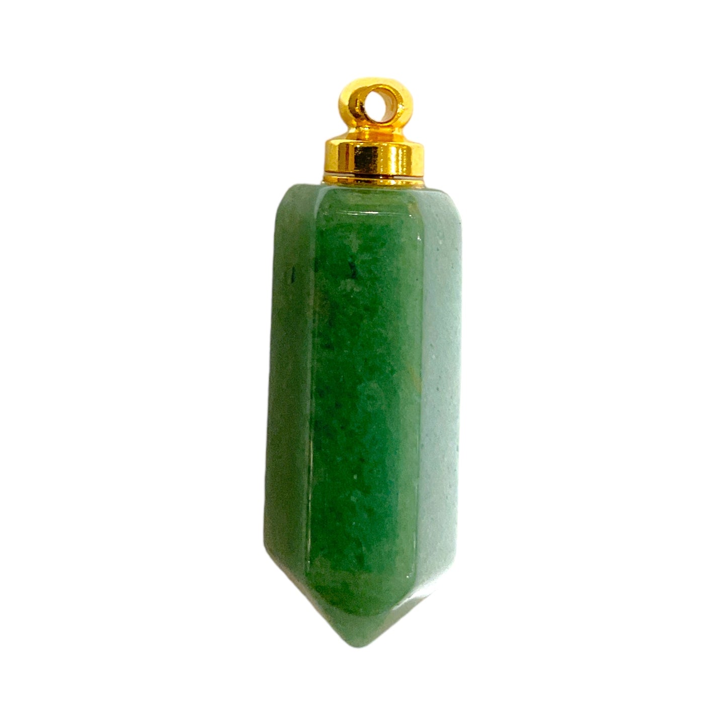 Pendentif fiole en Aventurine verte & acier forme Cristal pour huile essentielle/parfum