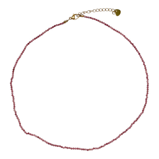 Collier Rhodonite rose 2-3mm acier inoxydable doré/argenté