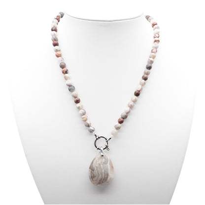 Collier boule en Agate crazy attache bouée en acier avec pendentif goutte 6mm