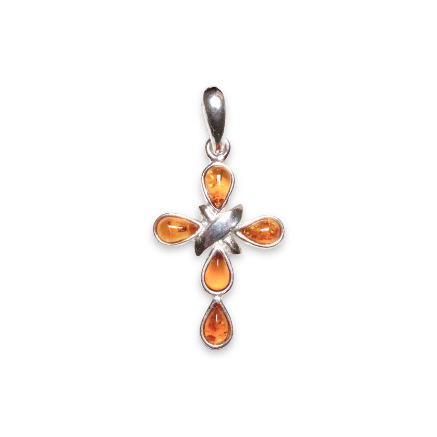 Pendentif ambre & argent forme Croix